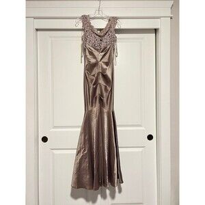 Xscape fishtail gown dress beige brown Sz 8